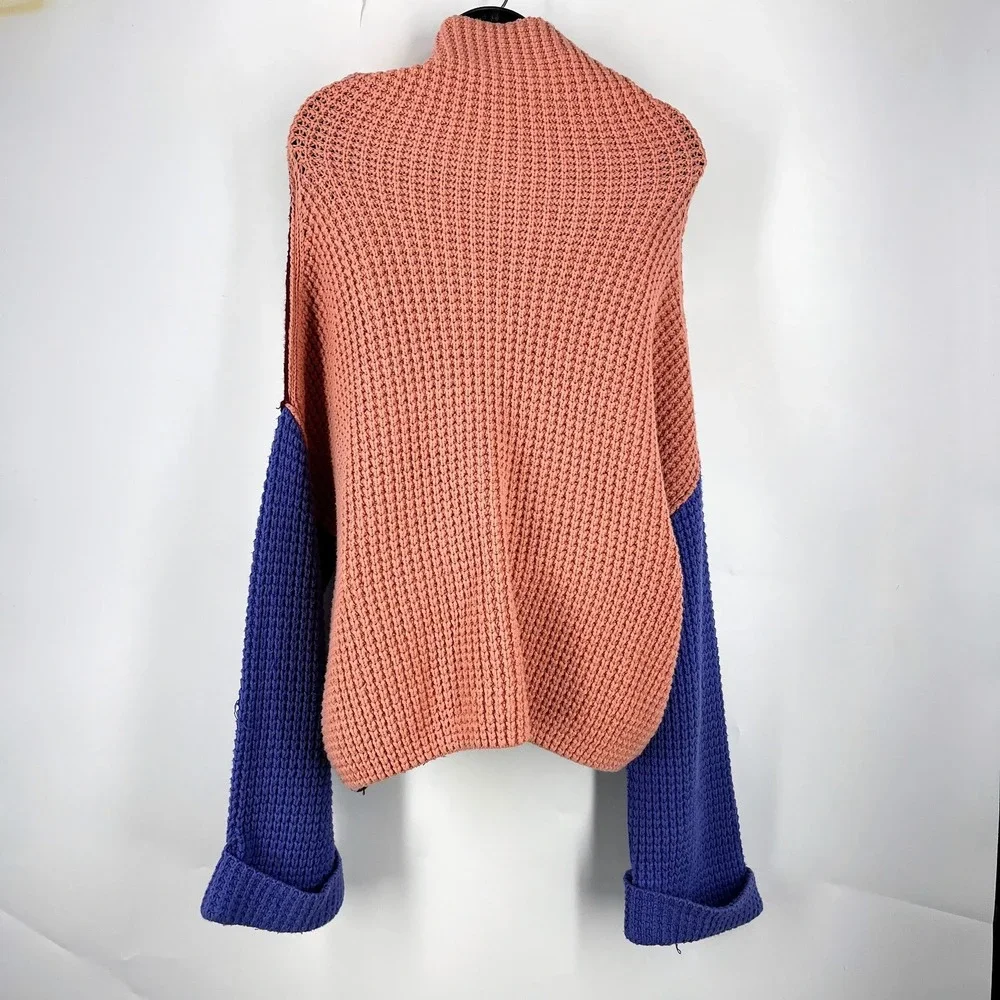 Free People Park City Colorblock Chunky‎ Knit Sweater Mock Neck Women SZ S